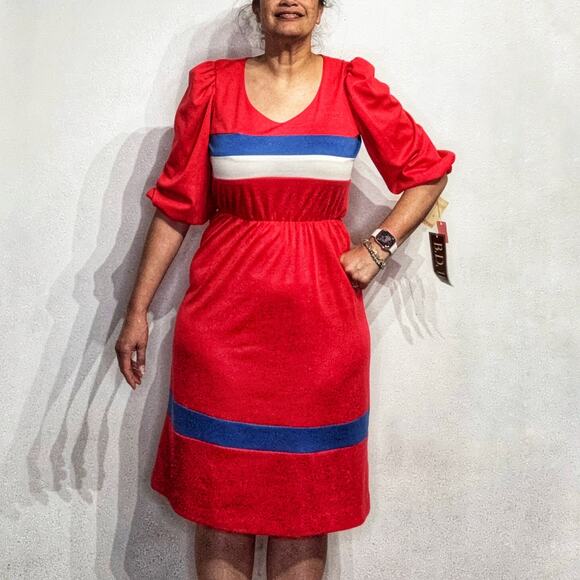 B.D. II Red Vintage Midi Dress Sz 12 NWT - Picture 1 of 13